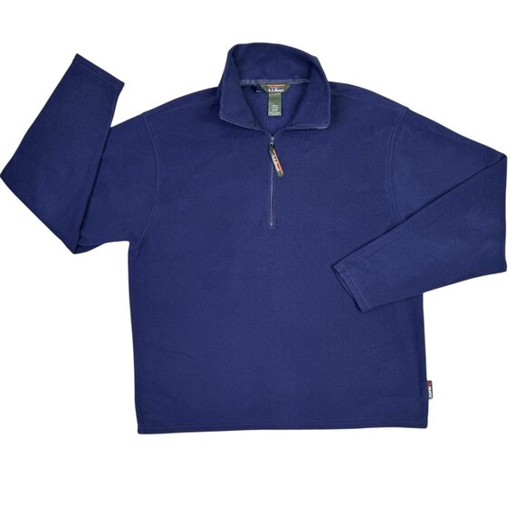 LL Bean 1/4 Zip Fleece Mens Large L Navy Blue Pullover Sweater Polartec 0TJ75 - Picture 1 of 9